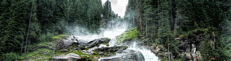 Waterfall In Pine Forest 4k Wallpaper Download