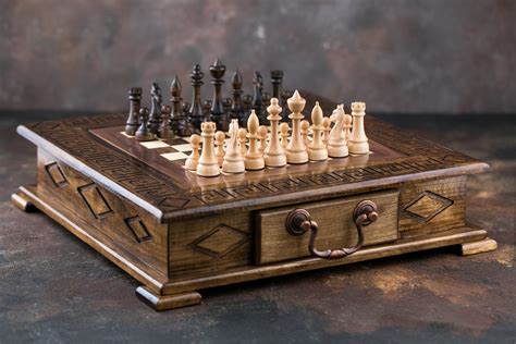 Chess Set With Storage Box Handmade Wooden Chess Set Etsy Uk