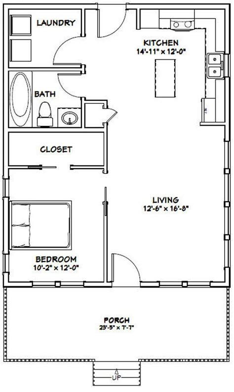 24x30 House 1 Bedroom 1 Bath 720 Sq Ft Pdf Floor Plan Etsy One Bedroom House Plans One