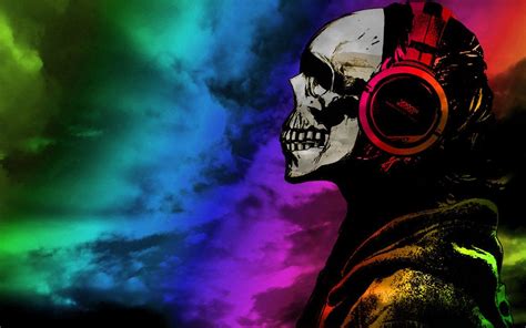 Rainbow Headphone Skull By Bloodpixie92 Skull Cool Art Art