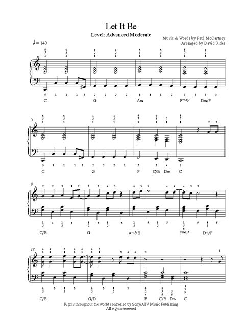 Ноты к композиции let it be. Let It Be by The Beatles Piano Sheet Music | Advanced Level