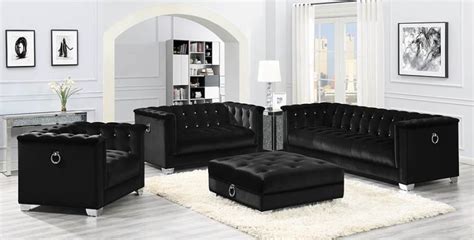 Coaster Chaviano Contemporary 3 Piece Black Velvet Upholstery Sofa Set