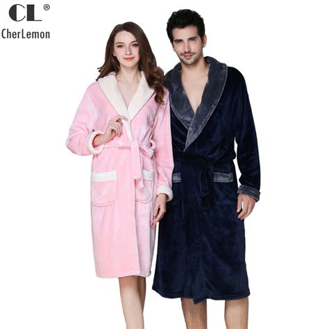 cherlemon matching couples flannel fleece bathrobe winter mens solid mid length robe lovers warm
