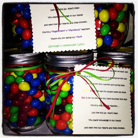 Teacher Appreciation T Mason Jars Filled With M And A Cute Poem