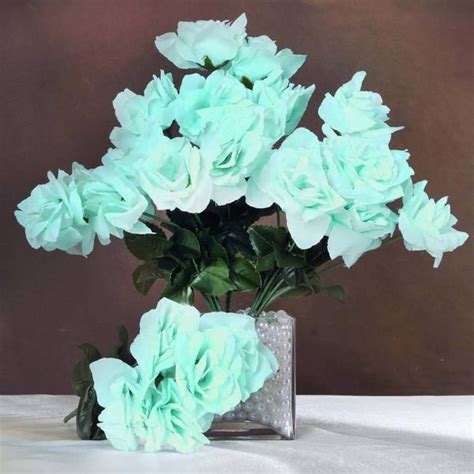12 Bushes Aqua Artificial Premium Silk Blossomed Rose Flowers 84