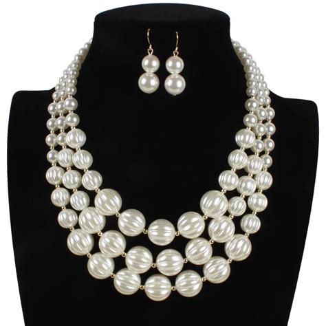 Fashion Pearl Jewelry Multilayer Necklace Imitation Geometric Pearl