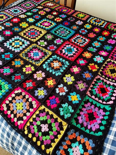 Sublime Large Crochet Black Granny Squares Dolly Blanket Colchas De