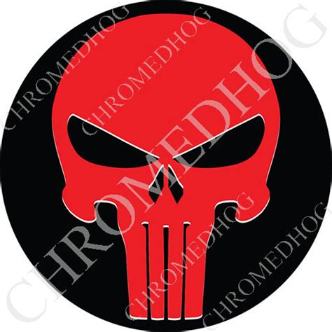 Premium Round Flat Sticker Red Punisher Skull Black You Etsy