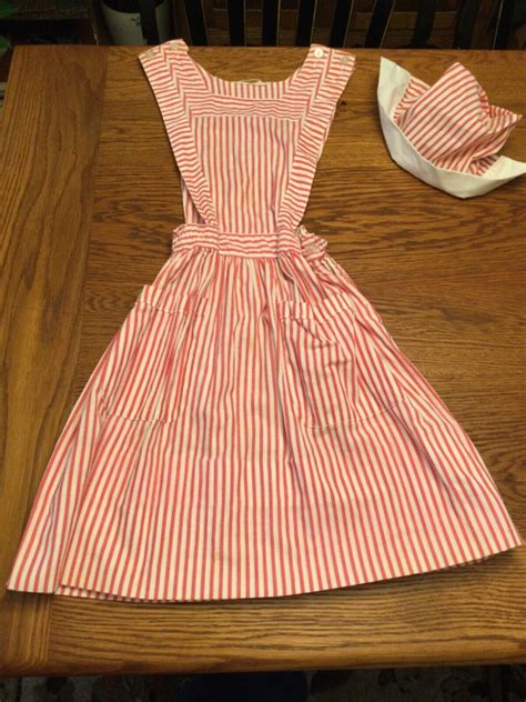 Vtg 1960 1970s Candy Striper Volunteer Pinafore Dress Xs And Cap Ebay