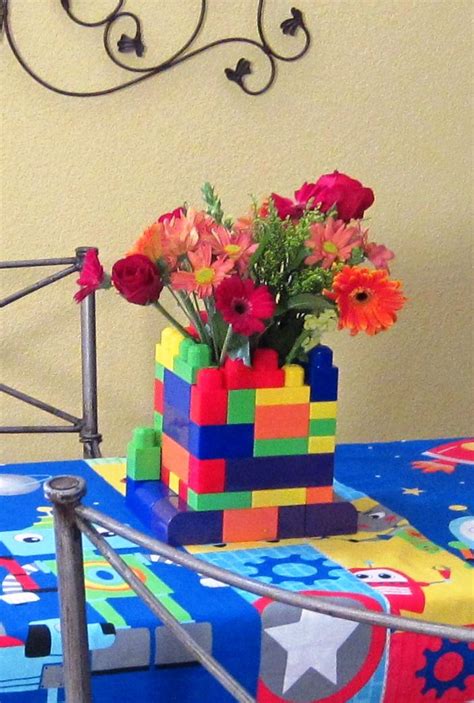 Birthday decoration - mega block vase | Kids birthday party, Birthday decorations, Birthday parties