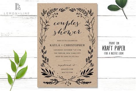 rustic couples bridal shower invitation printable couples etsy