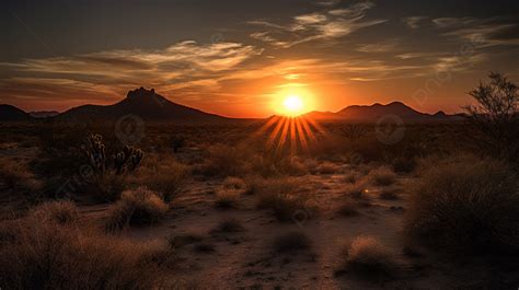 Fondo El Sol Se Pone Sobre Un Desierto Fondo Imagen De Atardeceres En