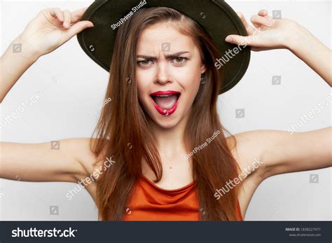 Woman Hat Cheeky Look Open Mouth Stock Photo 1838227471 Shutterstock