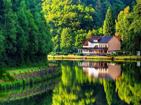 House On The Lake Shore Hd Desktop Wallpaper Widescreen High