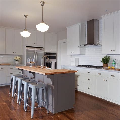 Gray Kitchen Island With Butcher Block Top Transitional Kitchen