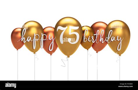 Happy 75th Birthday Gold Balloon Greeting Background 3d Rendering