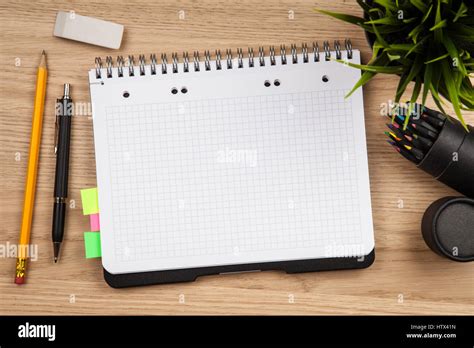 Open Notepad With Office Supplies Stock Photo Alamy
