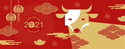 Chinese New Year 2021 Banner With Front View Of Ox 1222770 Vector Art