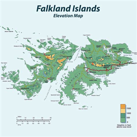 Large Detailed Road And Elevation Map Of Falkland Islands Falkland