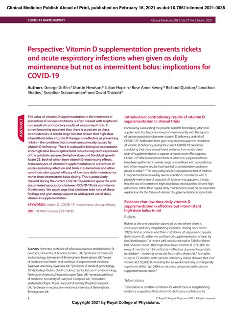 Pdf Perspective Vitamin D Supplementation Prevents Rickets And Acute