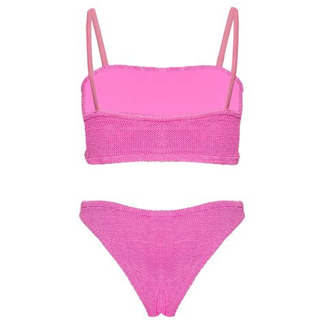 Bubblegum Pink Bikini Set In Crinkle High Leg Bikini Set In Pink