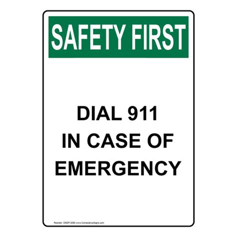 Vertical Dial 911 In Case Of Emergency Sign Osha Safety First