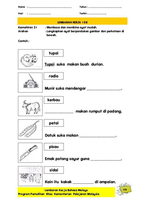 Bm Lembaran Kerja Creative Activities For Kids Toddler Learning