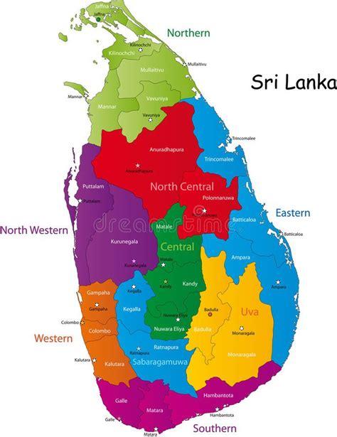 Sri Lanka Map Designed In Illustration With The Regions And Provinces
