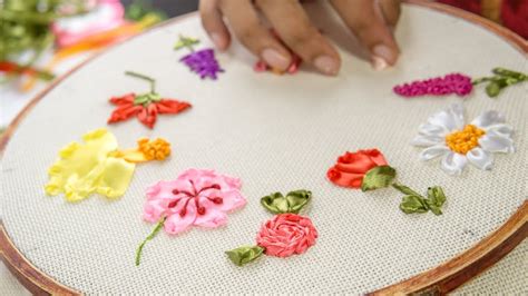 10 Ribbon Embroidery Flowers Hand Stitching Tutorial For Beginners