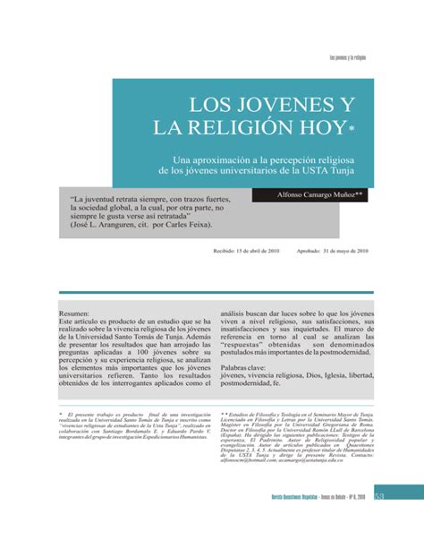 LOS JOVENES Y LA RELIGI N HOY