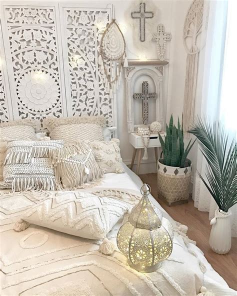 Blue patterned bedding is perfectly paired with an upholstered headboard and colored ceiling lamp. Modern Bohemian Bedroom Decor Ideas - Bohemian Lifestyle ...