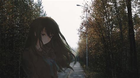 Wallpaper Anime Girl Sad Expression Black Hair