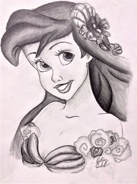 Disney Princess Ariel From Little Mermaid Pencil Portrait By Cg
