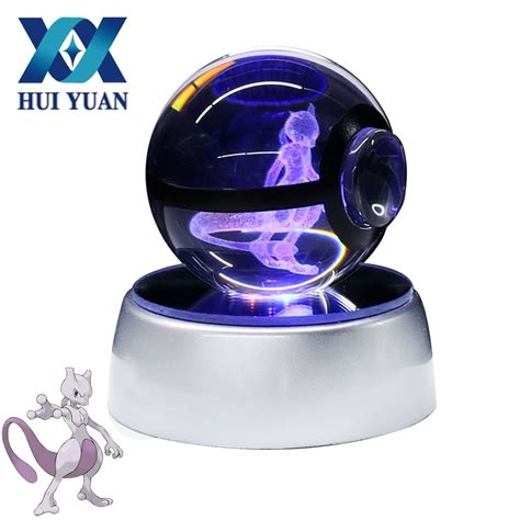 Hui Yuan Pokemon Crystal Ball Mewtwo 5cm 3d Laser Go Crystal Ball Led