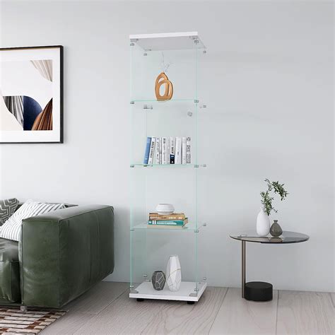 Cisurcpi 4 Shelf Glass Display Cabinet With Door And Lock Upgraded Quick Install Style Curio