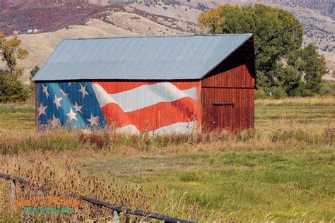 An American Flag Is Painted On The Side Of A Barn In Rural Utah Barn