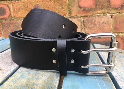 Black Leather Double Prong Belt 2 Inch Wide Hand Made Real Etsy