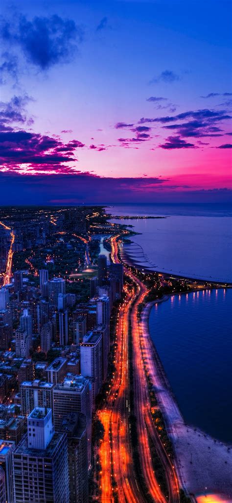 Chicago City Night Sky View Scape Ocean Beach Iphone X Wallpapers Free