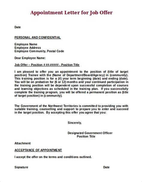 Employment Offer Letter Format Pdf Letter