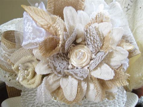 Burlap Lace Flower Cake Topper Shabby Rustic Country Victorian Wedding