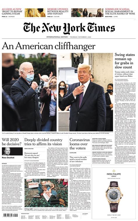 New York Times Front Page 5th Of November 2020 Tomorrows Papers Today