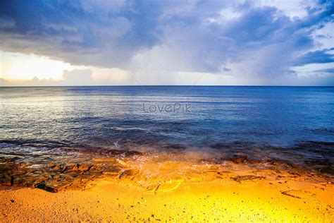 รูปหาดทรายสีทองในพระอาทิตย์ตก Hd รูปภาพชายหาด มหาสมุทร มอริเชียส