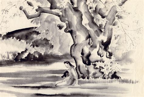obata woman seated beneath a large tree sold egenolf gallery japanese prints