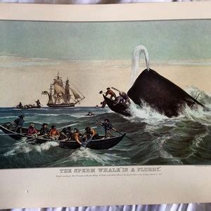 CURRIER IVES Art Print The Sperm Whale In A Flurry Vintage Whaling