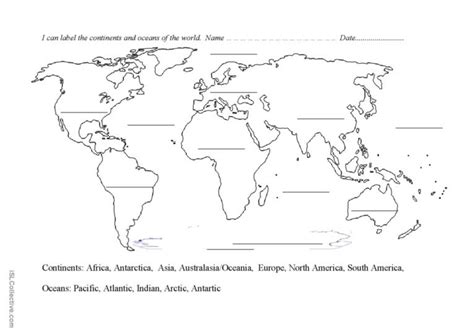 Continents And Oceans Blank Map English ESL Worksheets Pdf Doc