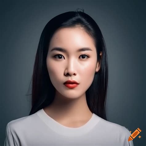 A Photo Portrait Of An Asian Woman Wearing White T Shirt Soft Neutral