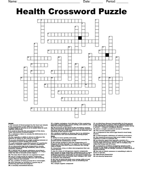 Health Crossword Puzzle Wordmint