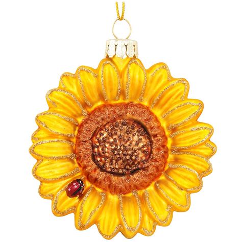 Sunflower With Ladybug Glass Ornament
