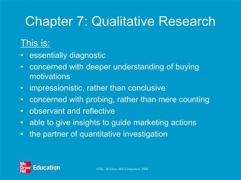 Of qualitative research is that it is mostly appropriate for small samples. PPT - Chapter 7: Qualitative Research PowerPoint ...