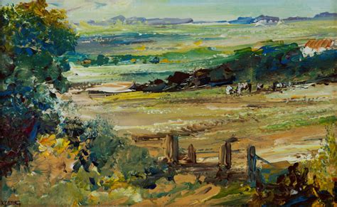 Tom Keating 1917 1984 Sussex Landscape Oilsigned